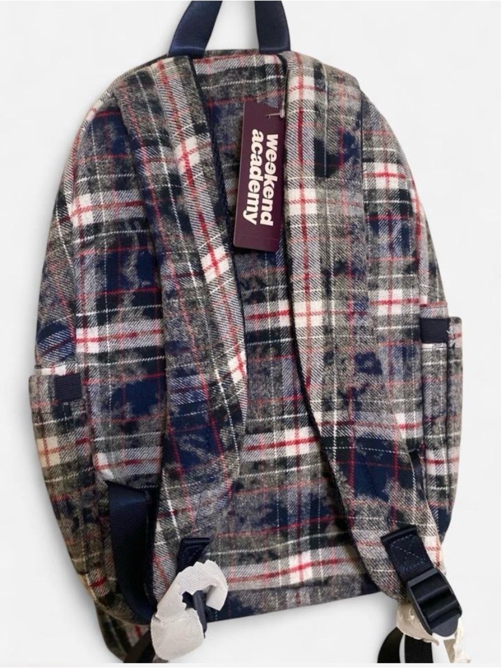 Plaid Pattern Navy/White/Red Backpack - Picture 3 of 4